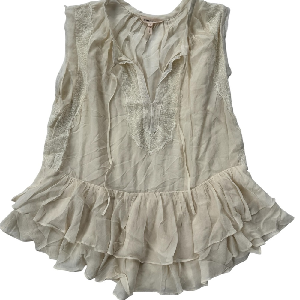 Rebecca Taylor Silk Ruffled Blouse Cream Boho Romantic Size 12